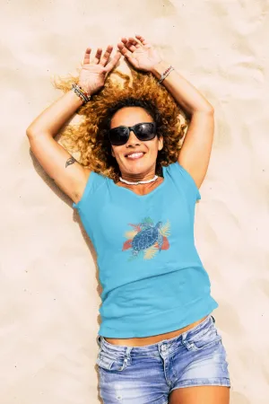 Tropical Sea Turtle Printed Scoop Neck T-shirt for women