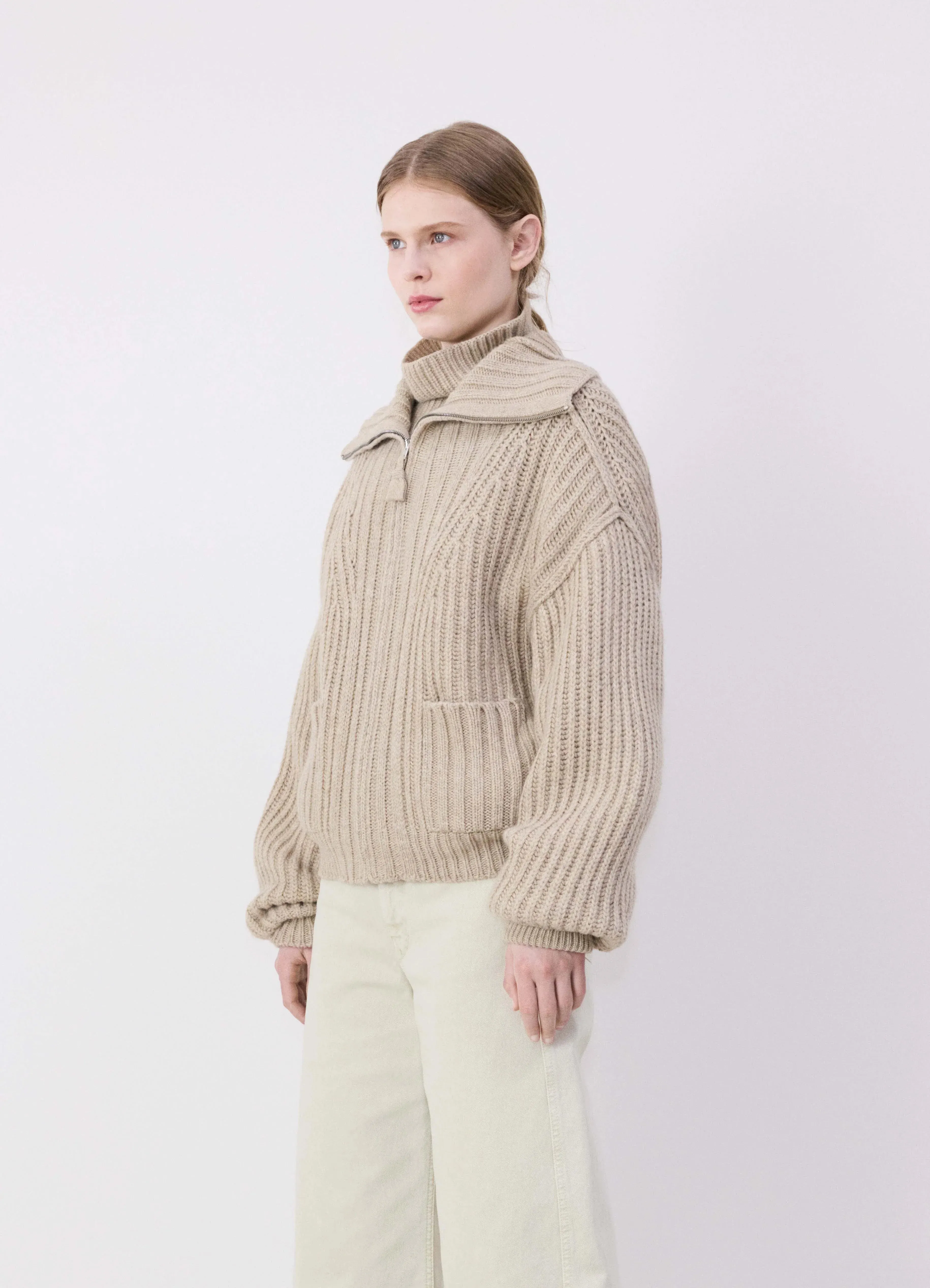 TRUCKER COLLAR ZIPPED CARDIGAN