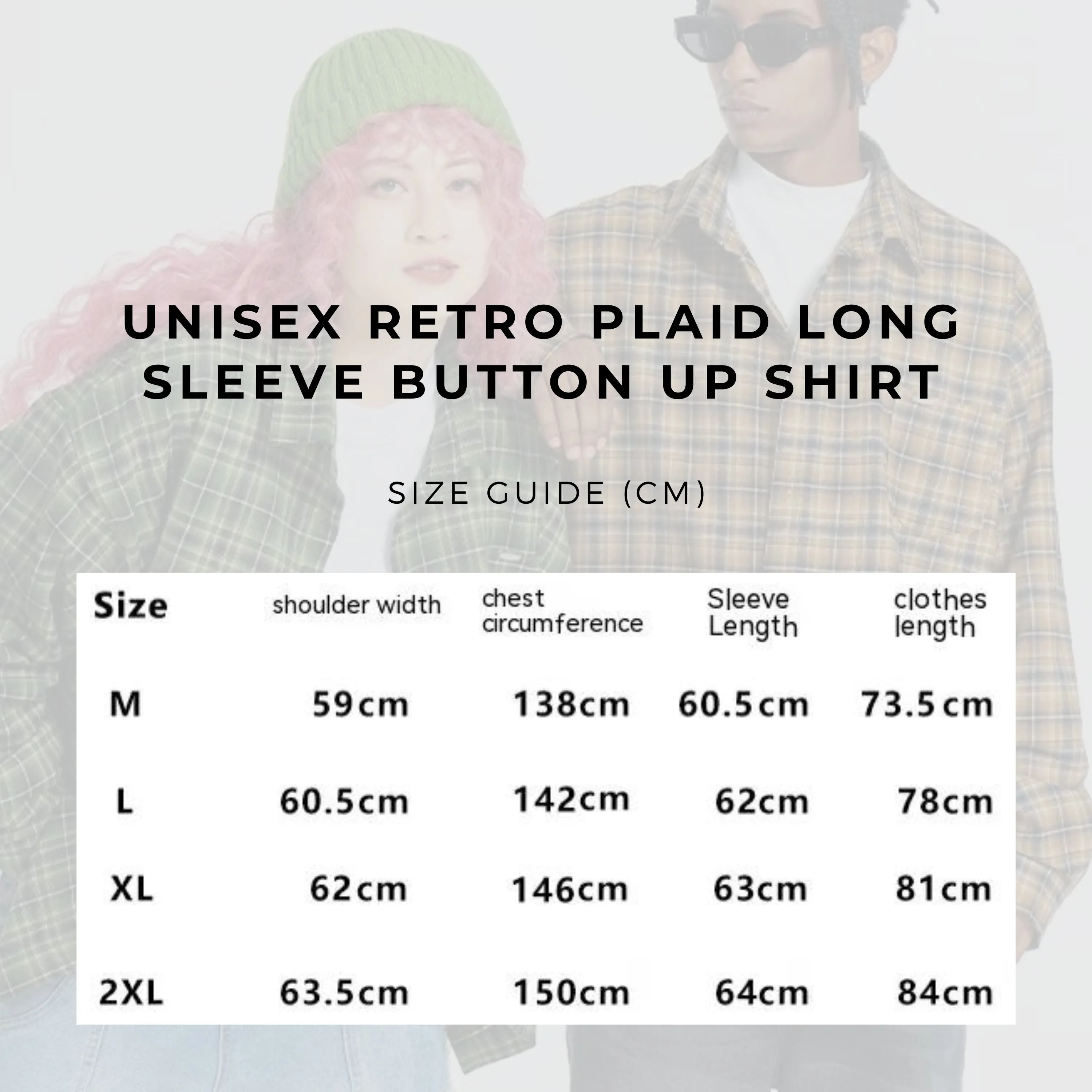 Unisex Retro Plaid Long Sleeve Button Up Shirt