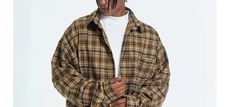 Unisex Retro Plaid Long Sleeve Button Up Shirt