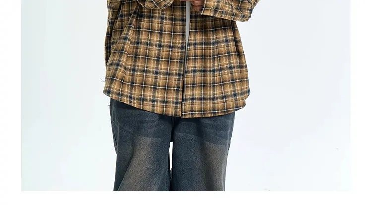 Unisex Retro Plaid Long Sleeve Button Up Shirt