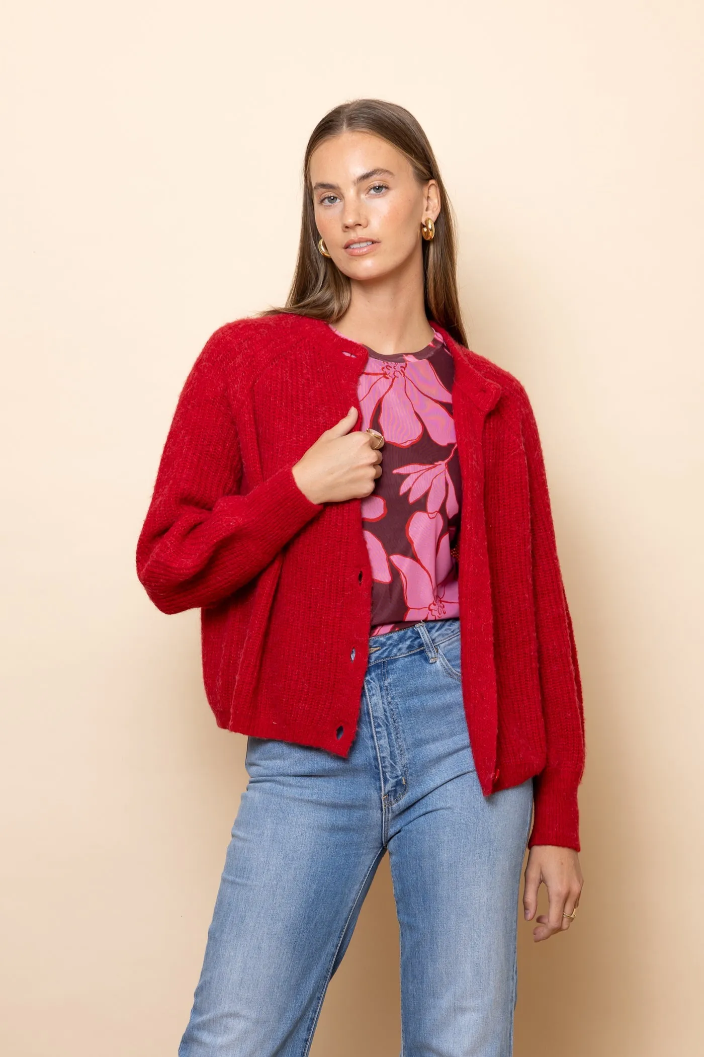WHOLESALE - RED Chunky Knit Cardigan