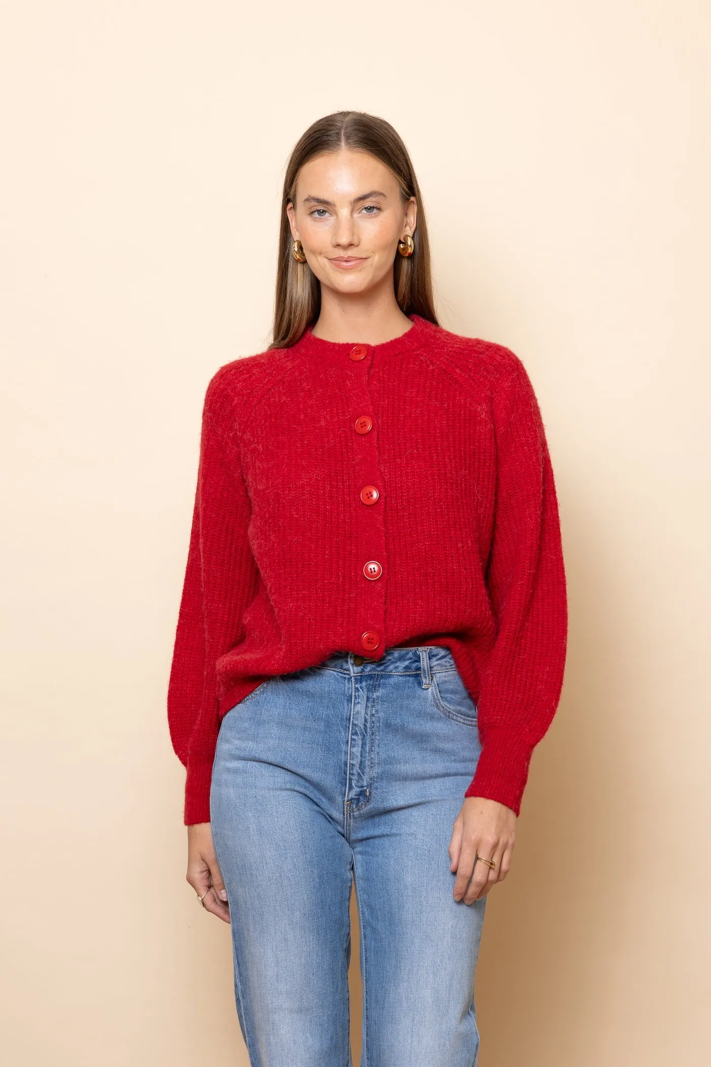 WHOLESALE - RED Chunky Knit Cardigan