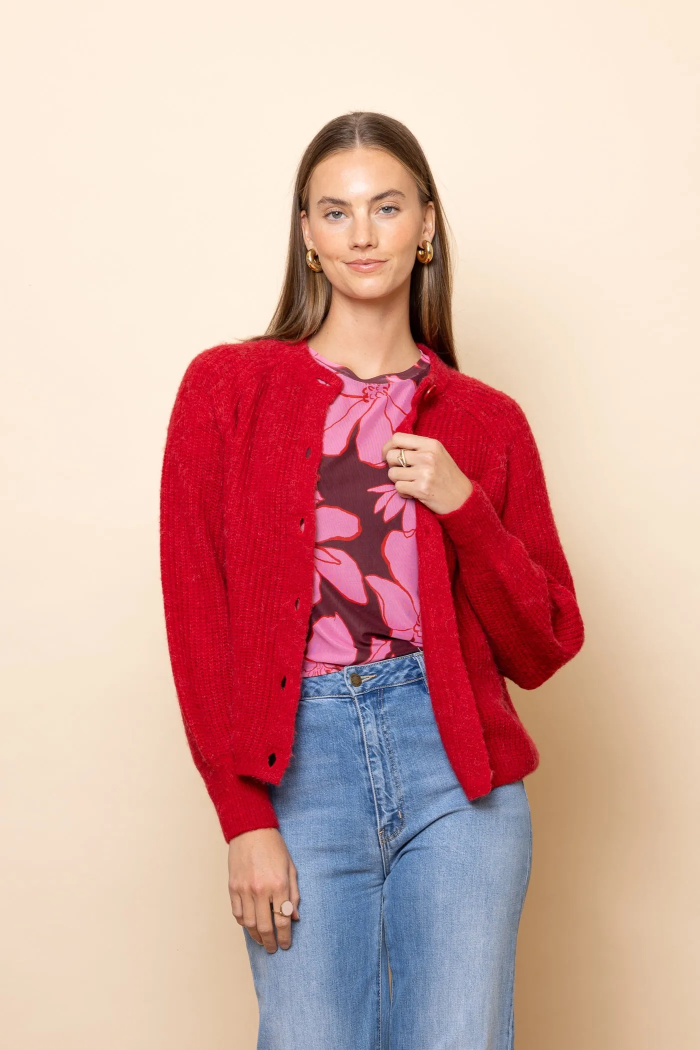 WHOLESALE - RED Chunky Knit Cardigan