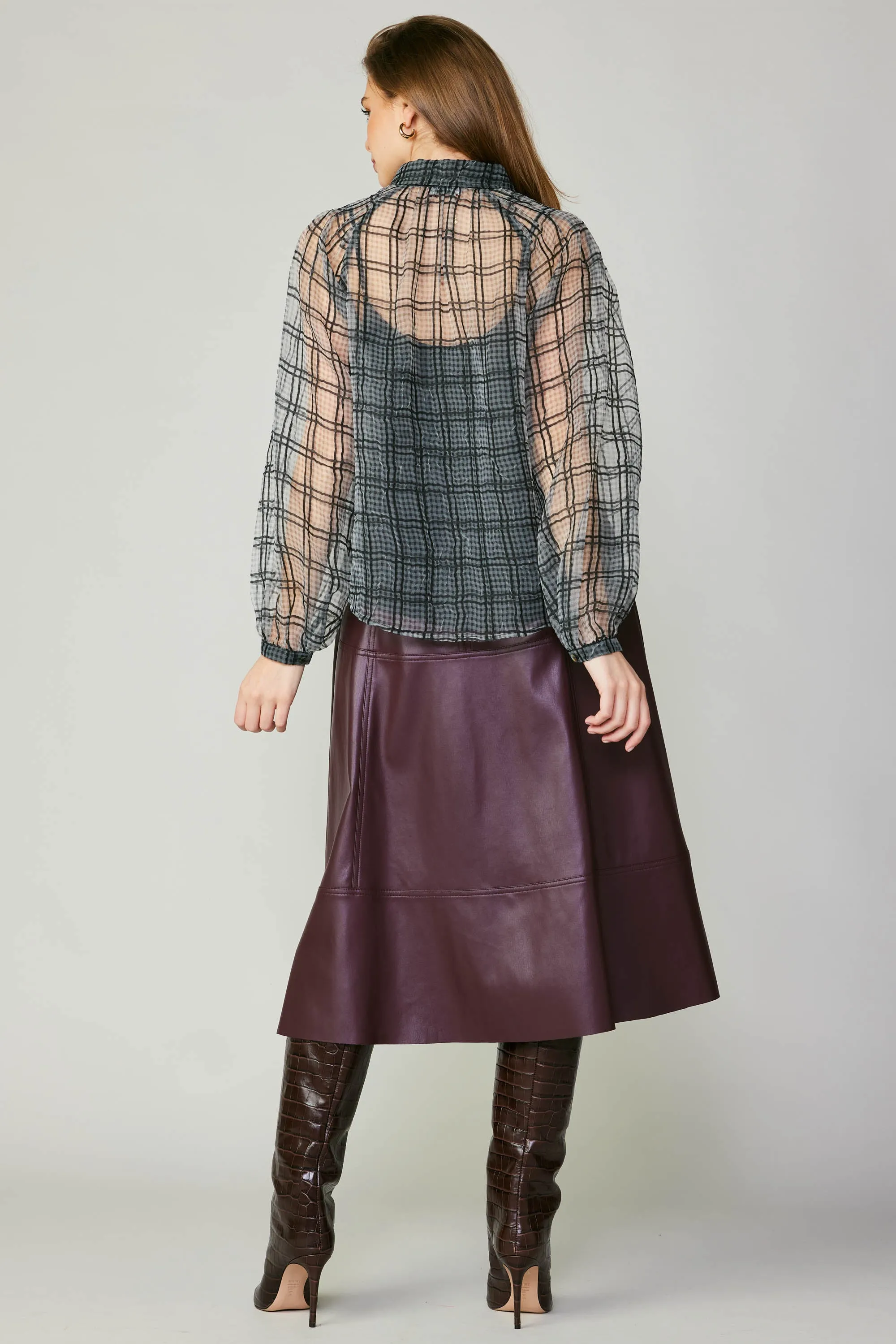 Windowpane Plaid Sheer Blouse