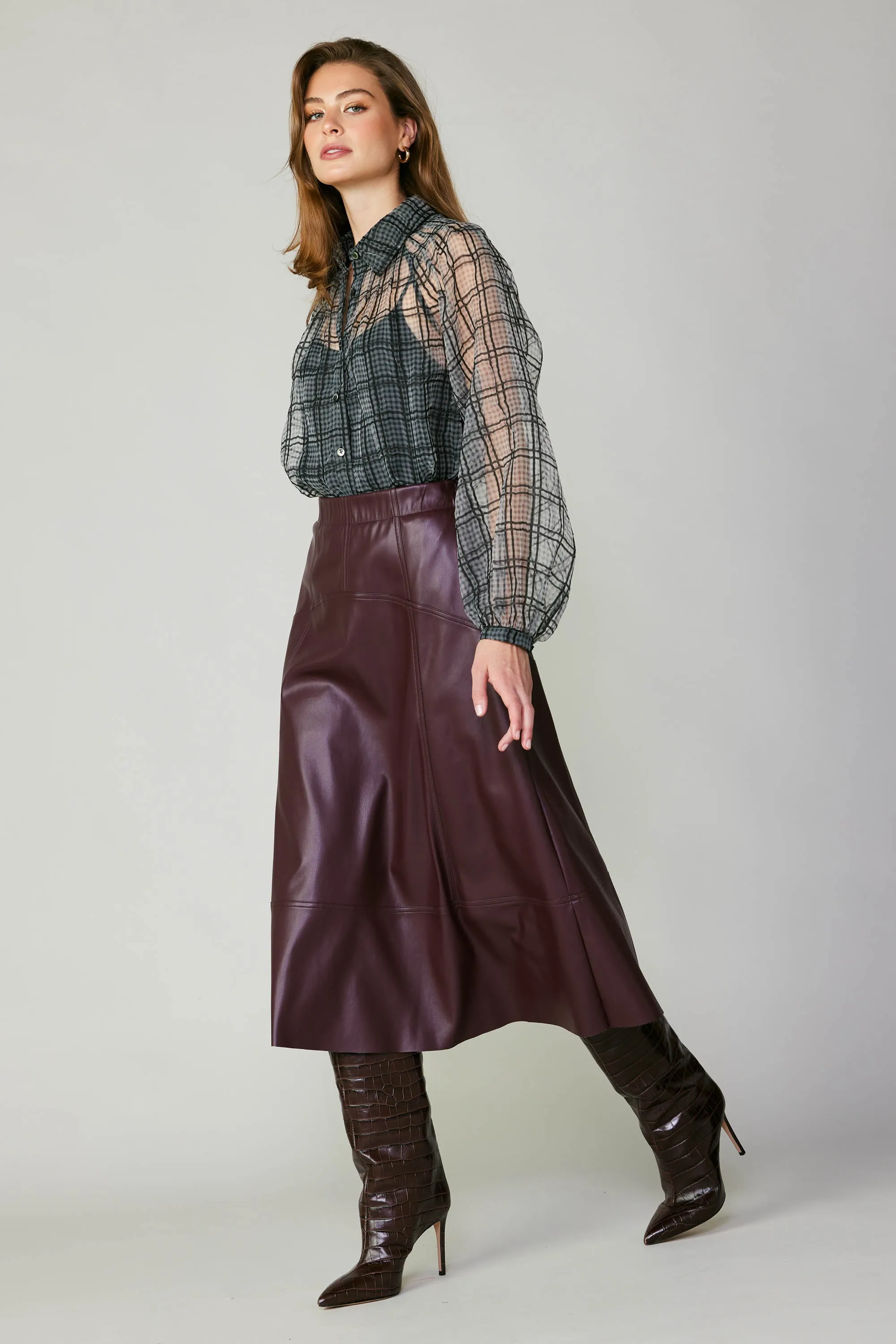 Windowpane Plaid Sheer Blouse
