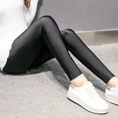 Women Spring Autumn Large Size Leggings Knee Length Shine Neon Shorts Capris