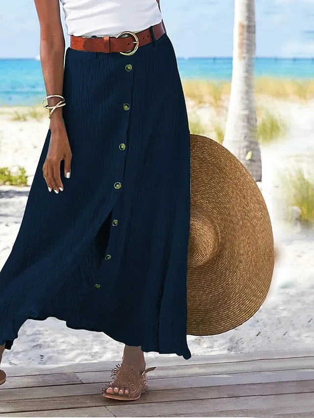 Women's Skirt Long Skirt Linen Skirts Straight Maxi Faux Linen Black White Navy Blue Orange Skirts Autumn / Fall Split Without Lining Fashion coastalÂ grandmaÂ style Summer Causal Daily S M L