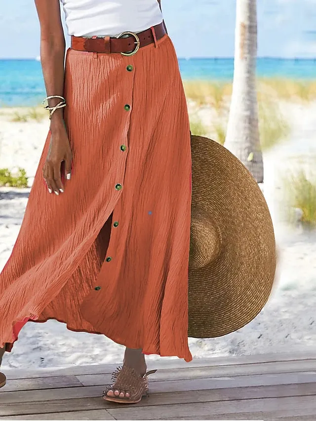 Women's Skirt Long Skirt Linen Skirts Straight Maxi Faux Linen Black White Navy Blue Orange Skirts Autumn / Fall Split Without Lining Fashion coastalÂ grandmaÂ style Summer Causal Daily S M L