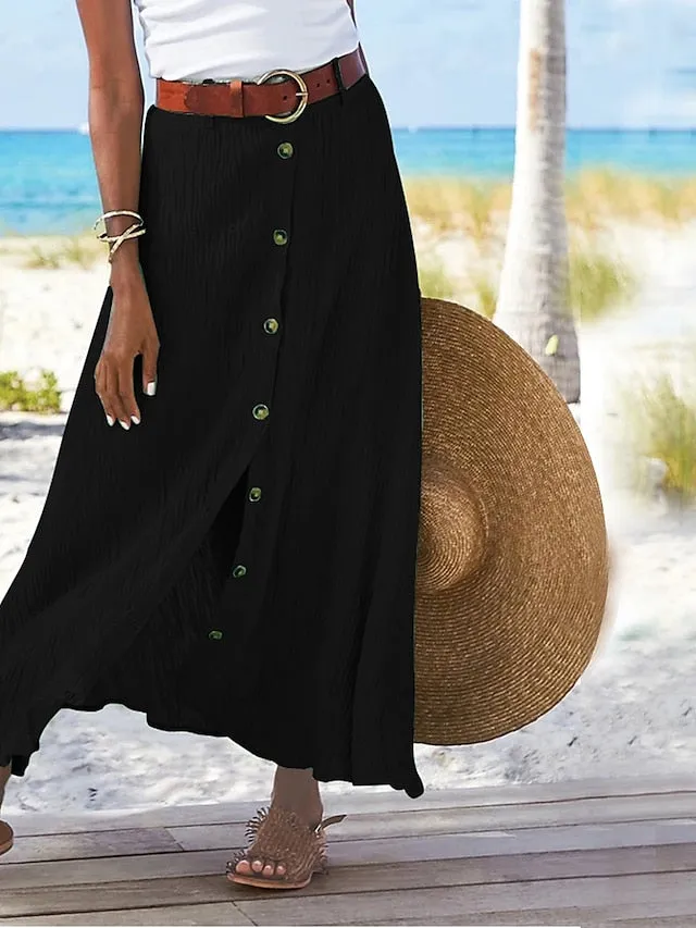 Women's Skirt Long Skirt Linen Skirts Straight Maxi Faux Linen Black White Navy Blue Orange Skirts Autumn / Fall Split Without Lining Fashion coastalÂ grandmaÂ style Summer Causal Daily S M L