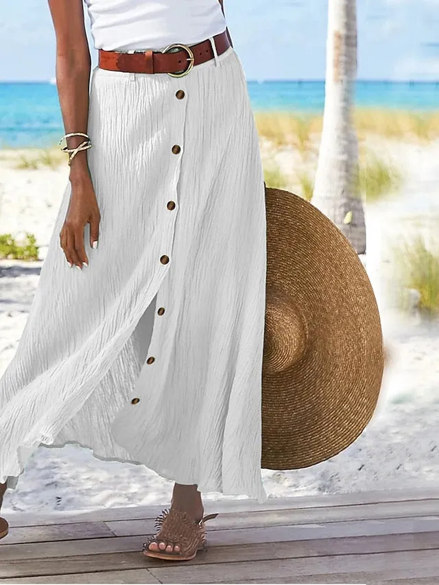 Women's Skirt Long Skirt Linen Skirts Straight Maxi Faux Linen Black White Navy Blue Orange Skirts Autumn / Fall Split Without Lining Fashion coastalÂ grandmaÂ style Summer Causal Daily S M L